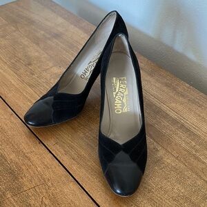 Vintage Salvatore Ferragamo Black Suede Heels